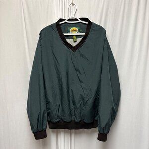 Cabelas Nylon Pullover Jacket Mens Sz XL V Neck Green Lined Outdoor Windbreaker